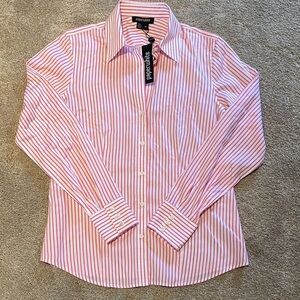 Paperwhite Cotton Silk Fitted Button Down Professional L/S Stripe Pink White 4